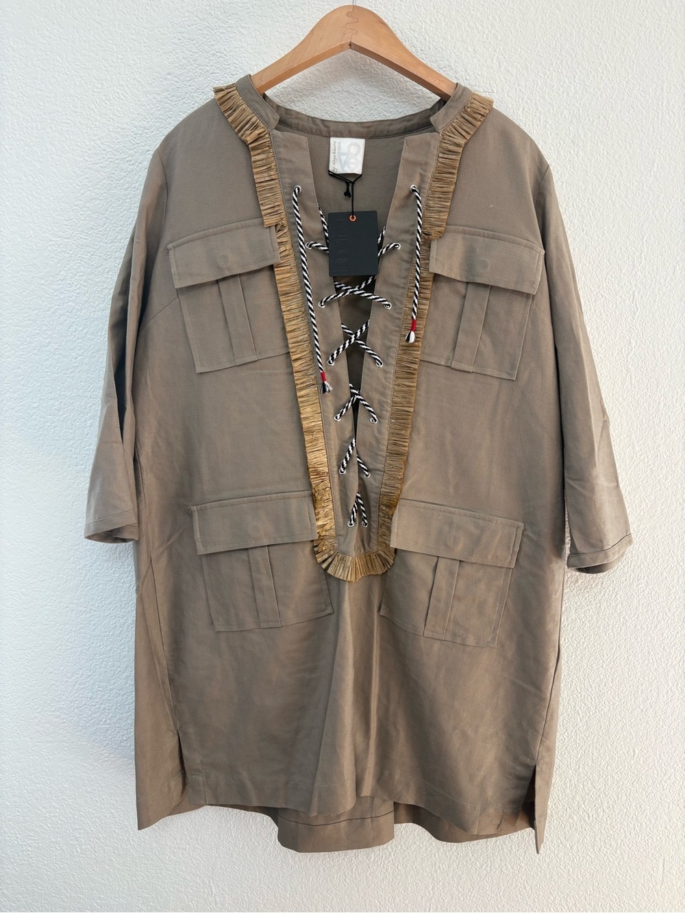 Loewe Taupe Military Field Shirt with Contrasting Lace-Up Placket